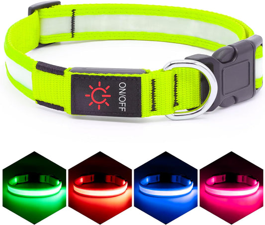 LED Dog Collar, Adjustable USB Rechargeable Super Bright Safety Light Glowing 