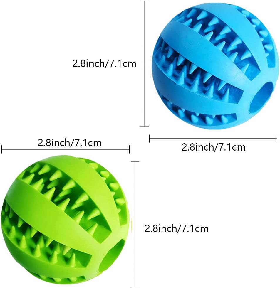 Dog Treat & Tooth Cleaning Toy Ball (1 Green+1 Blue) 2.8" Pack of 2