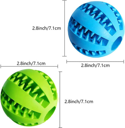 Dog Treat & Tooth Cleaning Toy Ball (1 Green+1 Blue) 2.8" Pack of 2