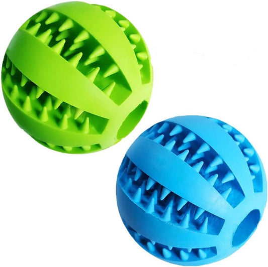 Dog Treat & Tooth Cleaning Toy Ball (1 Green+1 Blue) 2.8" Pack of 2