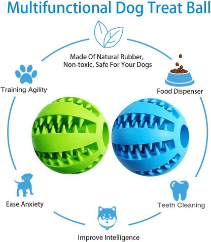 Dog Treat & Tooth Cleaning Toy Ball (1 Green+1 Blue) 2.8" Pack of 2