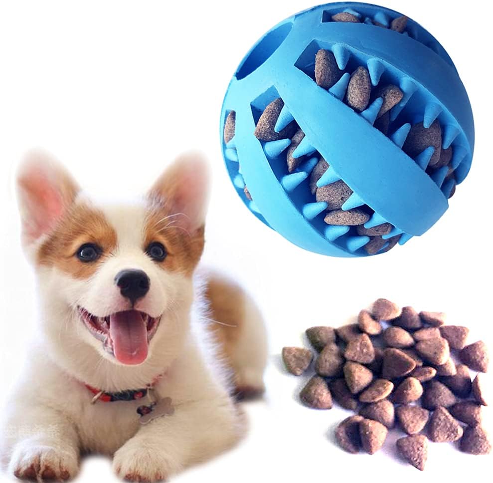 Dog Treat & Tooth Cleaning Toy Ball (1 Green+1 Blue) 2.8" Pack of 2