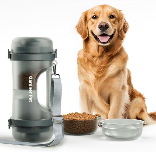 2-In-1 Portable Travel Water Bottle for Dogs with Food Container (Black)