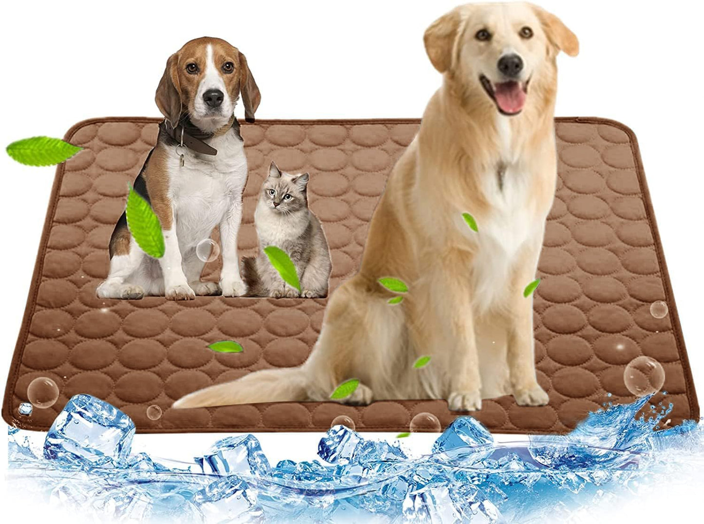 Dog Cooling Mat for Extra Large Dogs - Pet Blanket for Kennels, Crates, Cars, Indoor & Outdoor Use - Ice Silk Pad (Brown, XL 40 * 28")