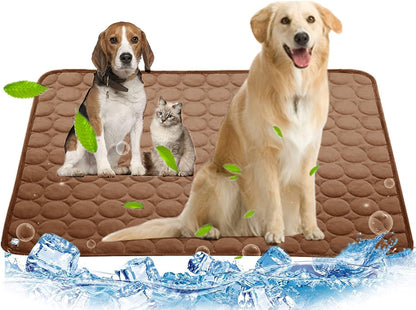 Dog Cooling Mat for Extra Large Dogs - Pet Blanket for Kennels, Crates, Cars, Indoor & Outdoor Use - Ice Silk Pad (Brown, XL 40 * 28")