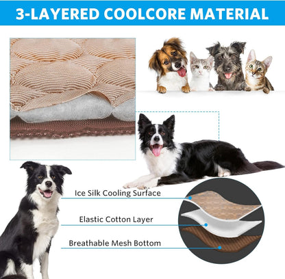 Dog Cooling Mat for Extra Large Dogs - Pet Blanket for Kennels, Crates, Cars, Indoor & Outdoor Use - Ice Silk Pad (Brown, XL 40 * 28")