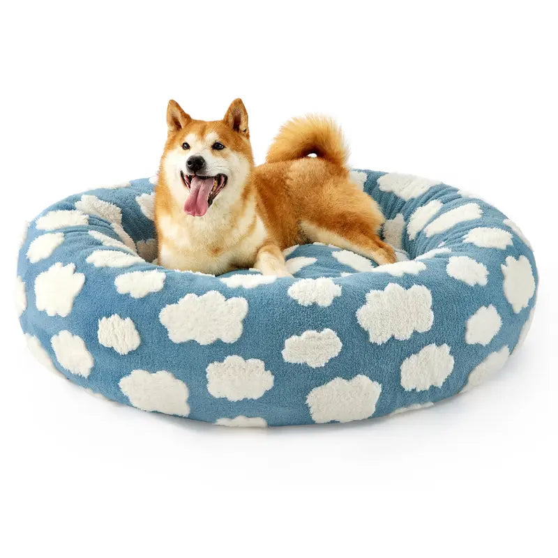 Lesure Donut Small Dog Bed - round Cat Beds for Indoor Cats Calming Pet Beds, Cute Modern Beds with Jacquard Shaggy Plush & anti Slip Bottom