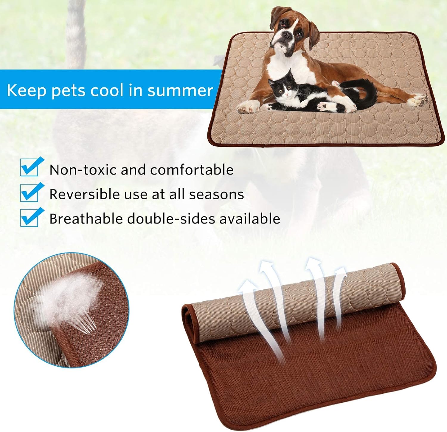 Dog Cooling Mat for Extra Large Dogs - Pet Blanket for Kennels, Crates, Cars, Indoor & Outdoor Use - Ice Silk Pad (Brown, XL 40 * 28")