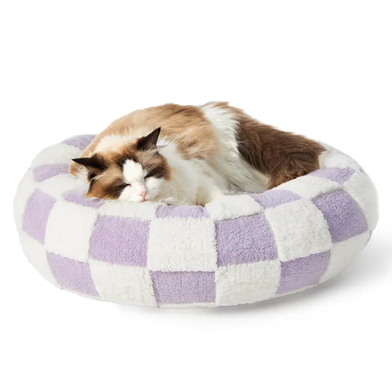 Lesure Donut Small Dog Bed - round Cat Beds for Indoor Cats Calming Pet Beds, Cute Modern Beds with Jacquard Shaggy Plush & anti Slip Bottom