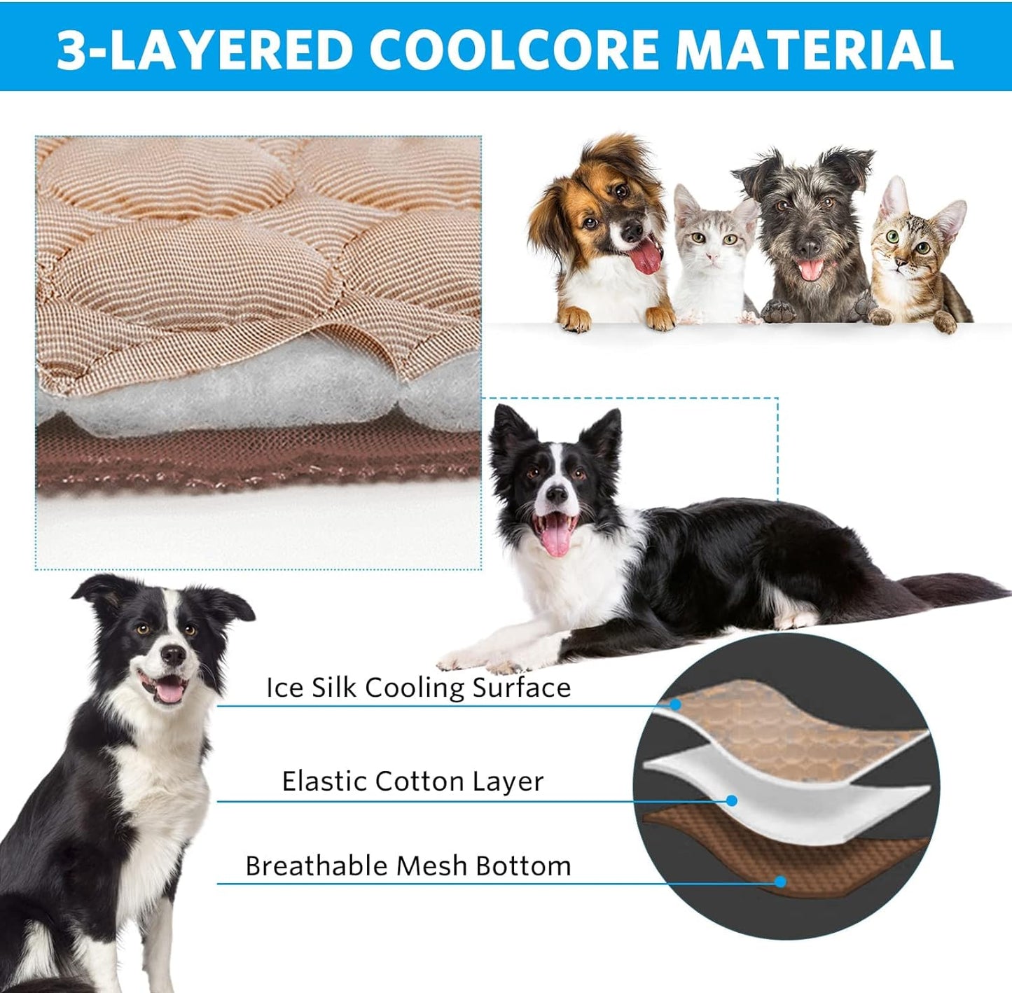 Dog Cooling Mat, Pet Cooling Mat for Dogs No Water or Electricity Needed Dog Cooling Pad for Kennels, Crates, Cars, Indoor & Outdoor Ice Silk Cooling Dog Mat for Extra Large Dogs Puppy Cats Animal