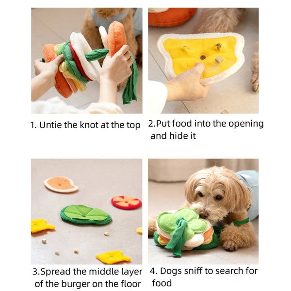 Dog Toys Dog Hide Food Burger Shaped Toy Encourage Training Puzzle Pet Slow Feeder Pet Sniffing Training Puzzle Toys