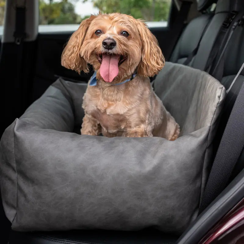 Pupprotector™ Faux Leather Memory Foam Dog Car Bed - Slate Gray