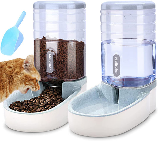 Meikuler Pets Auto Food Feeder and Water Dispenser Set (Grey)