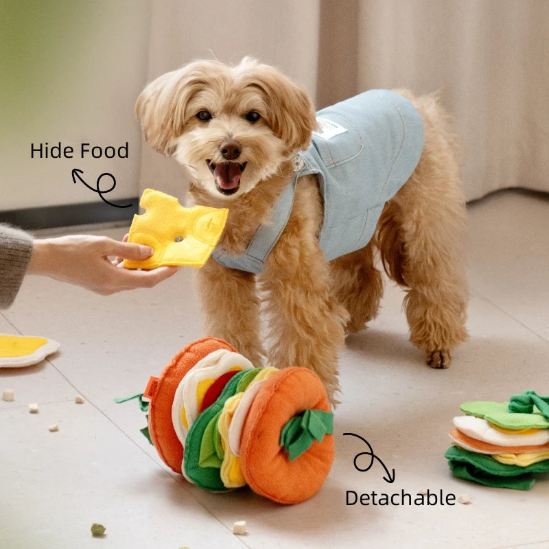 Dog Toys Dog Hide Food Burger Shaped Toy Encourage Training Puzzle Pet Slow Feeder Pet Sniffing Training Puzzle Toys