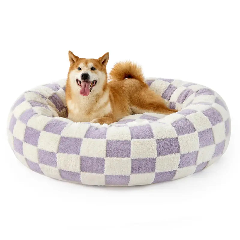 Lesure Donut Small Dog Bed - round Cat Beds for Indoor Cats Calming Pet Beds, Cute Modern Beds with Jacquard Shaggy Plush & anti Slip Bottom